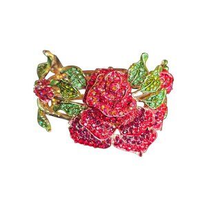 Gold & Crystal Rose Cuff Bracelet